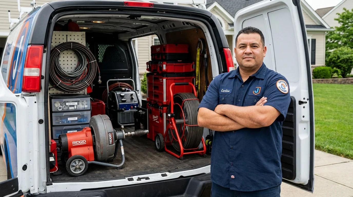 Professional drain cleaning equipment and Johns Plumbing LLC plumber in Malabar