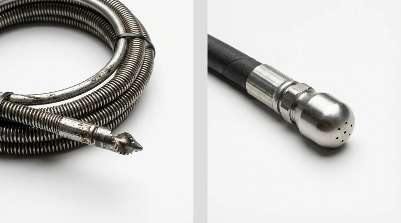 Drain snake cable and hydro jetting nozzle used for drain cleaning in Malabar, FL